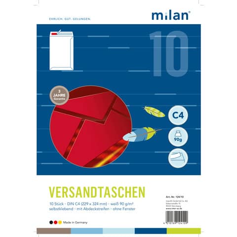 Versandtasche, C4, 90g/m², haftklebend, 10 Stück, weiß MILAN 124/10