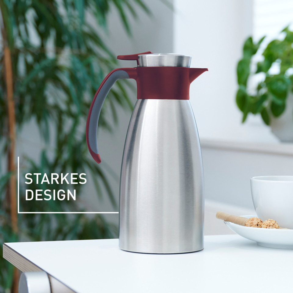 Stahltrompete?, Thermoskanne, Vakuum-Isolierung, Metallic, Rotbraun Griffe
