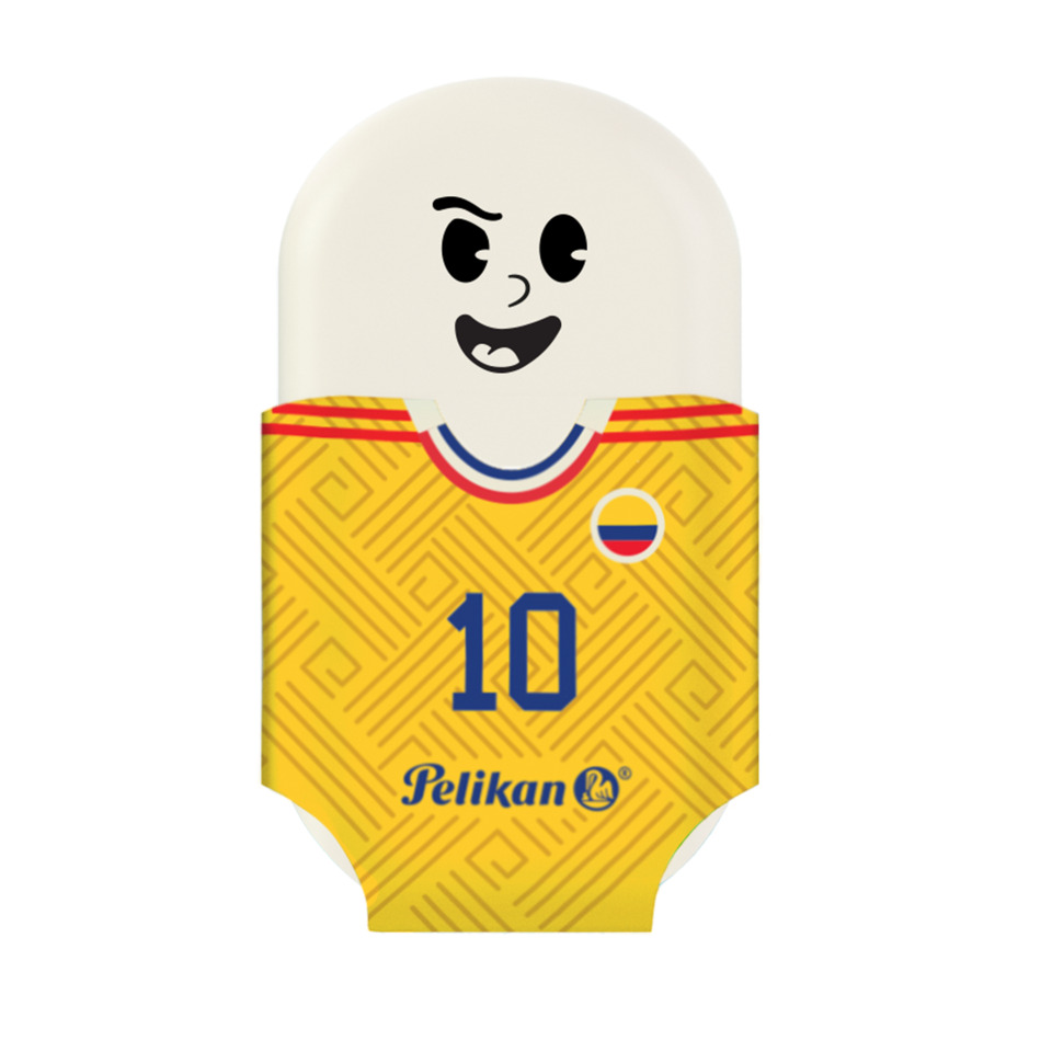 soccer ball, spieler mascot, gelbes trikotel, nummer 10, Pelikan marke