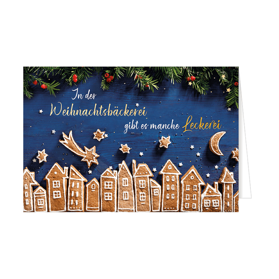 Weihnachtskarte, Gingerbread, Städte skyline, Lebkuchen, Nacht Blau