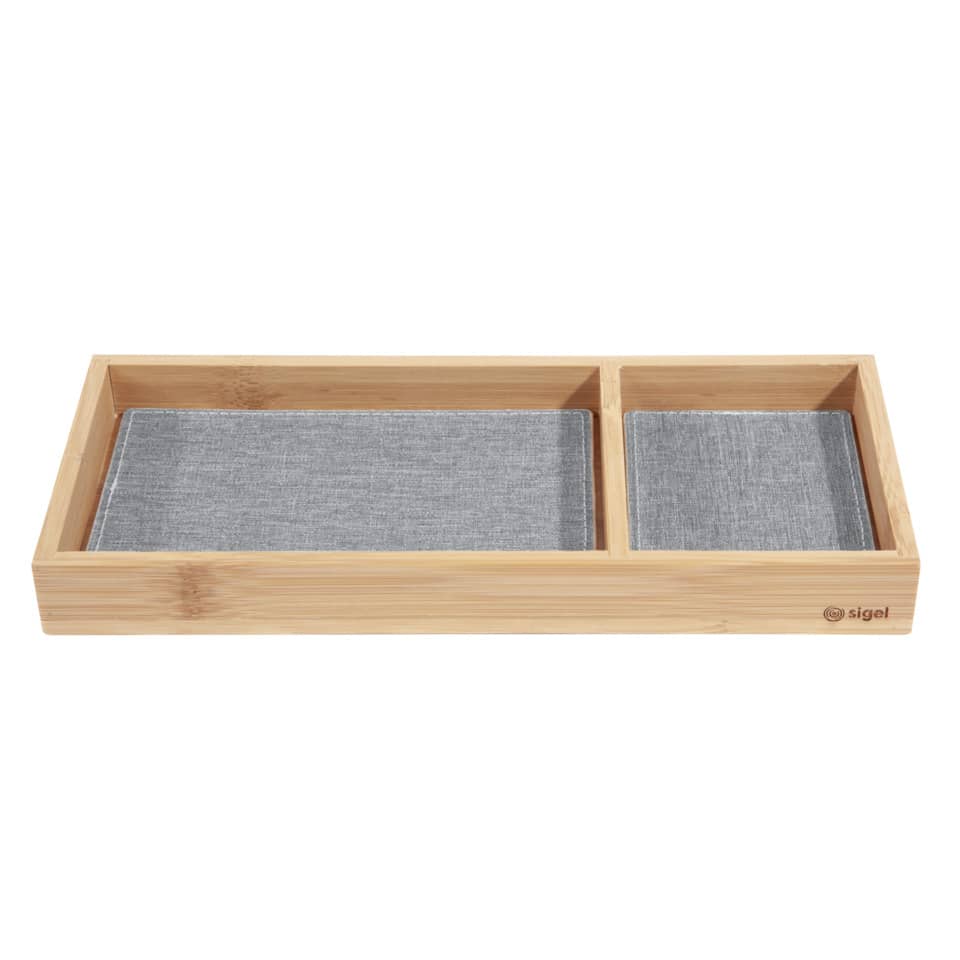 Bambus-Schale, Zweispanel, graues Kissen, Schale mit Zwischenraum, Tierisches Accessoire?