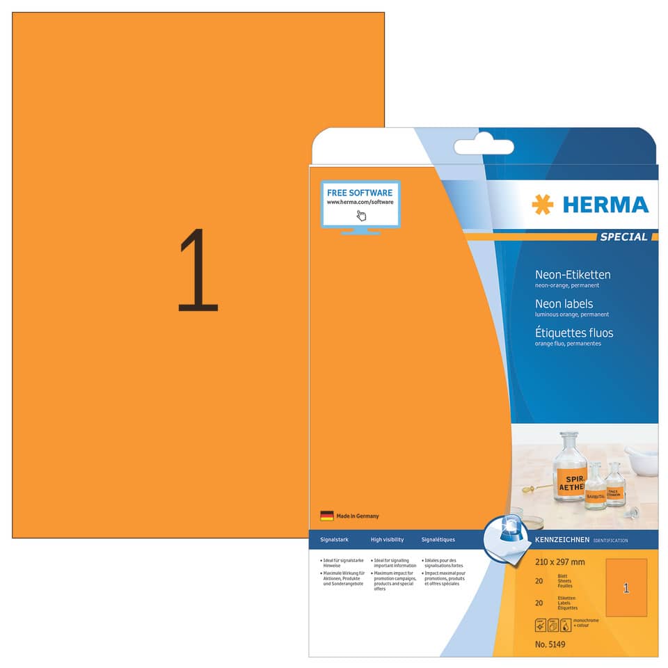 neonetiketten, neonetiketten, etiketten-set, herma-verpackung, orange box