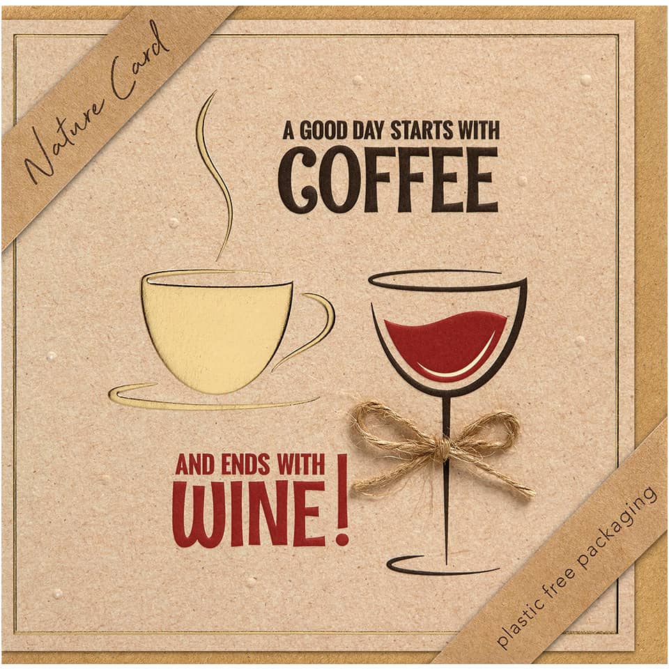 Kaffeebecher, Weinglas, Naturkarton, Kartonverpackung, Sprüche
