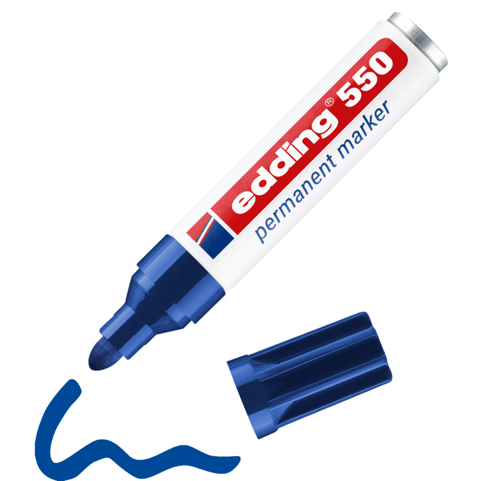 Permanentmarker, Filzstift, Blau, Spitzenspitz, Edding 550