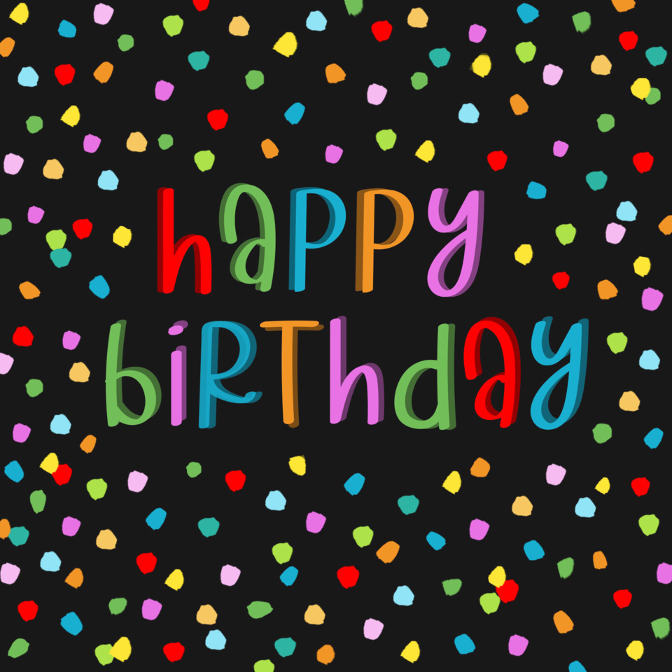 geburtstag, konfetti, buntefarben, schriftzug, kuchen