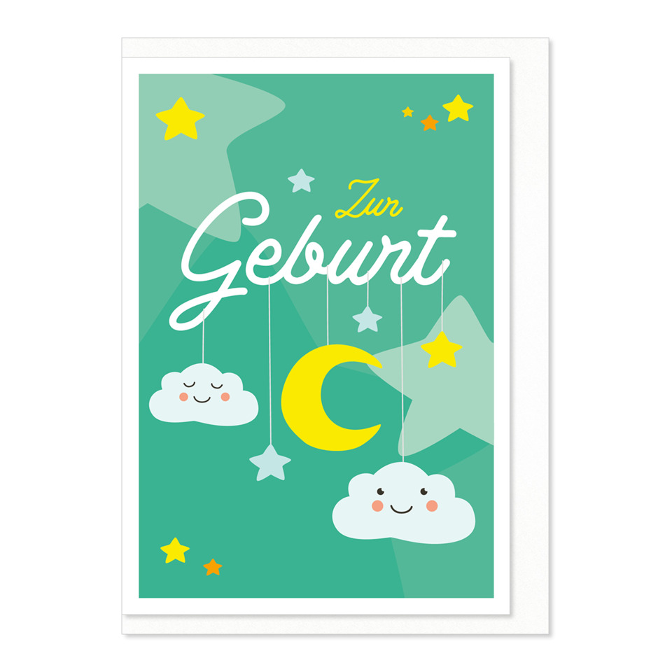 Monatskarte, Geburtstag, Himmelskörper, Mond, Wolken