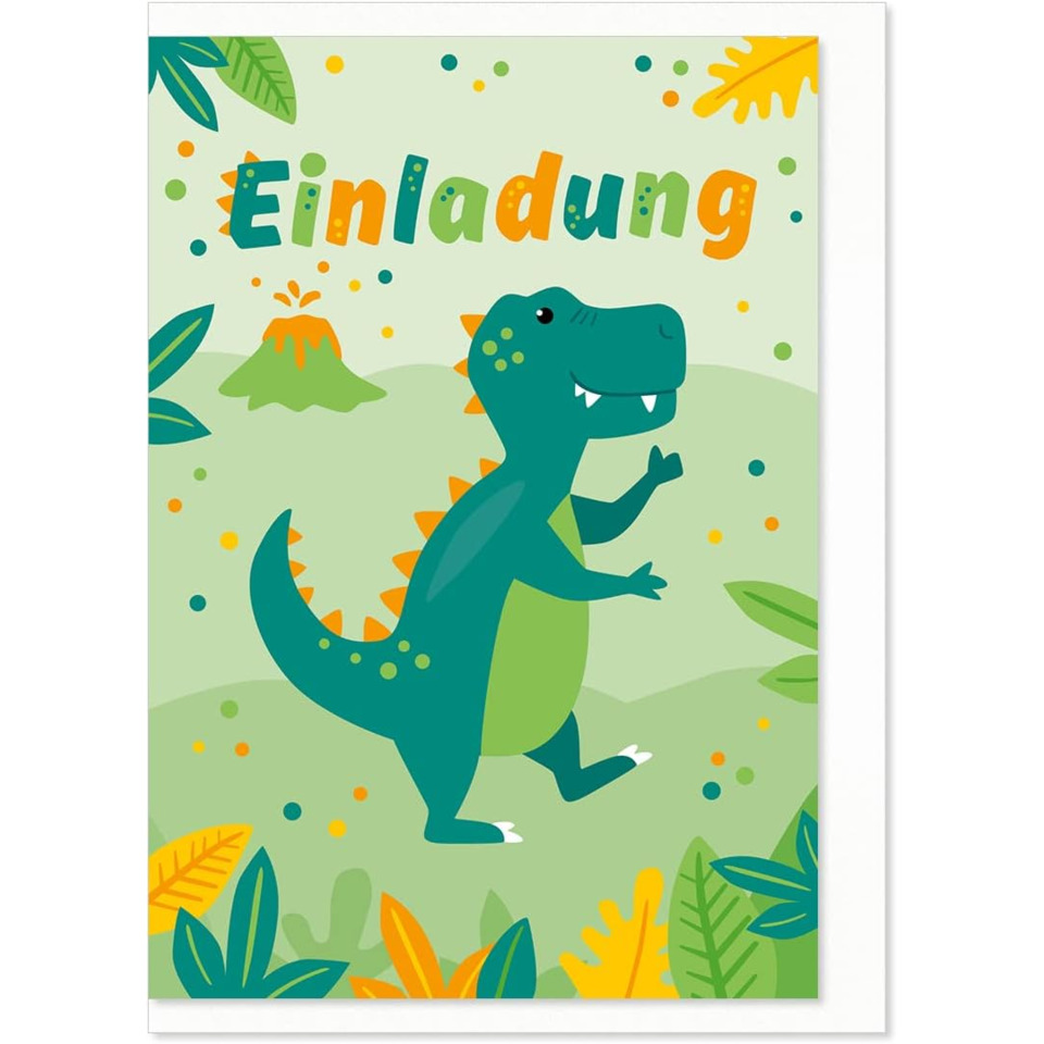 Dinosaurier, Einladung, Karte, Cartoon, Grün