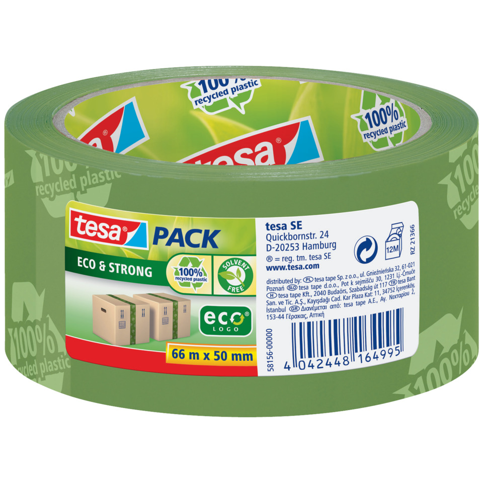 Klebeband, Eco & Strong, Recyceltes Plastik, 66 m x 50 mm, Tesa Pack