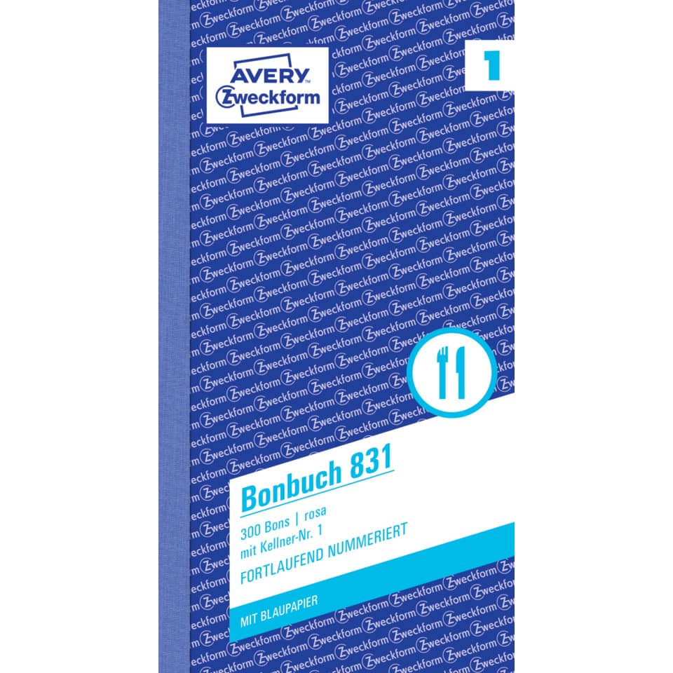 Avery Zweckform, Notizbuch, Kassenzettel, Blaues Cover, Fortlaufend numeriert