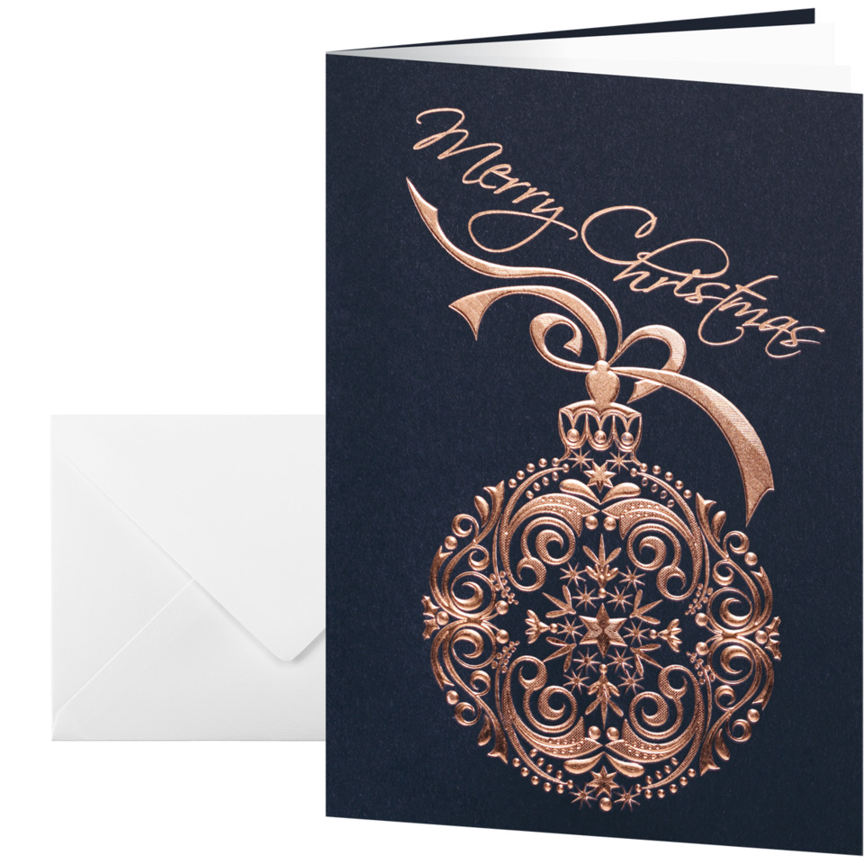 Weihnachtskarte, Kartenmotiv, Ornament, Goldfarbe, Schmuckdesign