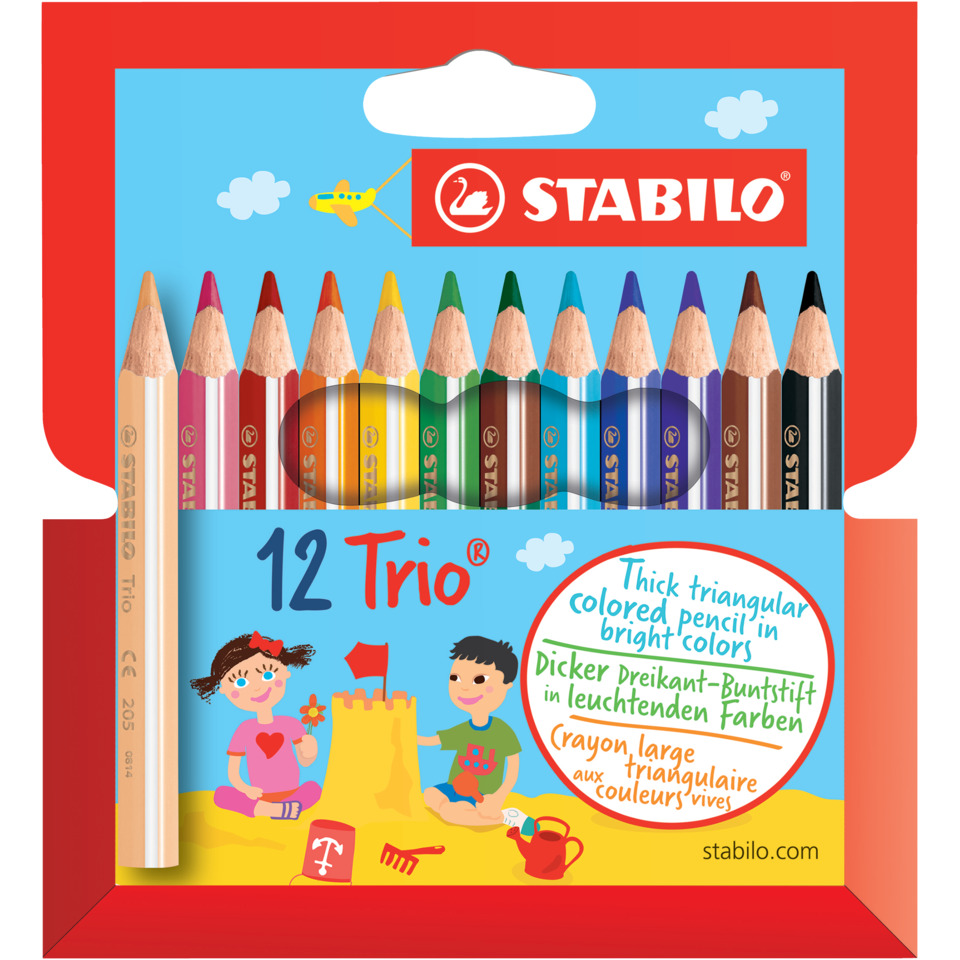 Buntstifte, Wachsmalkreiden, 12er-Set, Buntstifte Triangel, Holzstifte