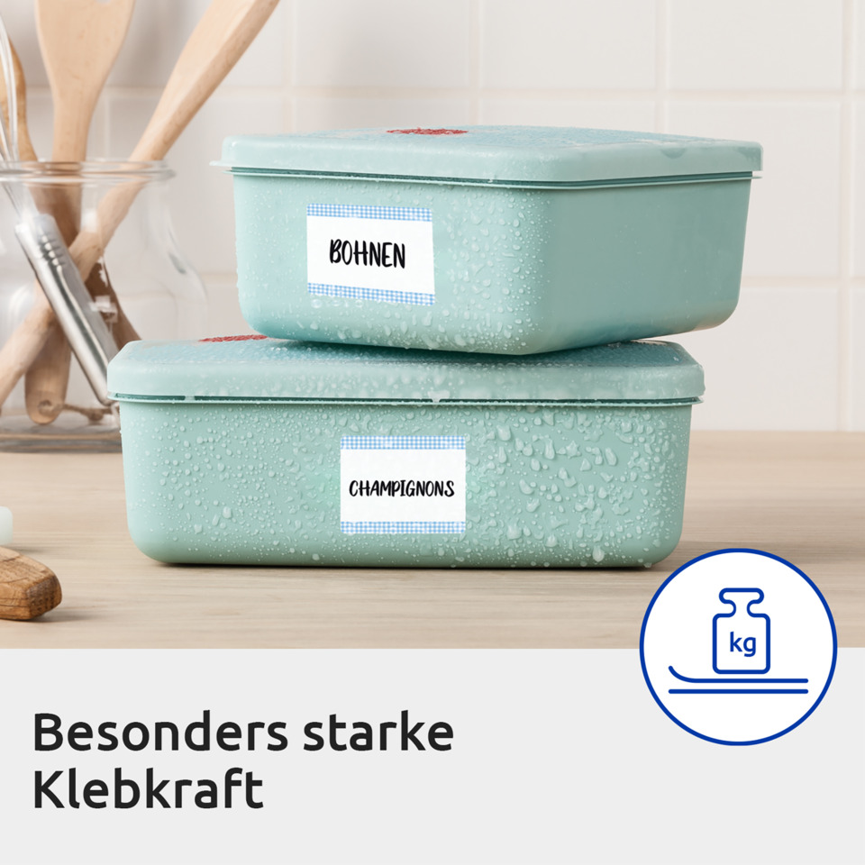 Klebeband Dosen, Aufbewahrungsboxen, Kunststoffbehälter, Labels, Kunststoffkiste, Klebebehälter, Aufbewahrungsbox, Champignons, Bohnen, Küchengerät