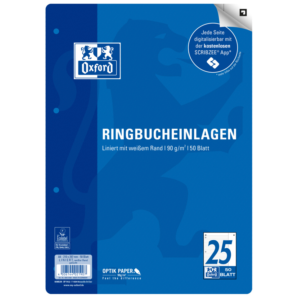 Ringbucheinlagen, Ringbuchheft, Liniert, weißer Rand, 50 Blatt