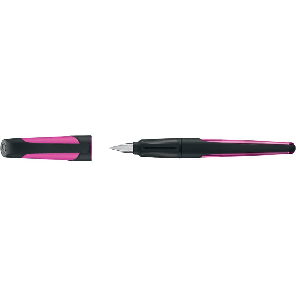 Fountain pen, Nib, Pink accents, Black body, Cap included