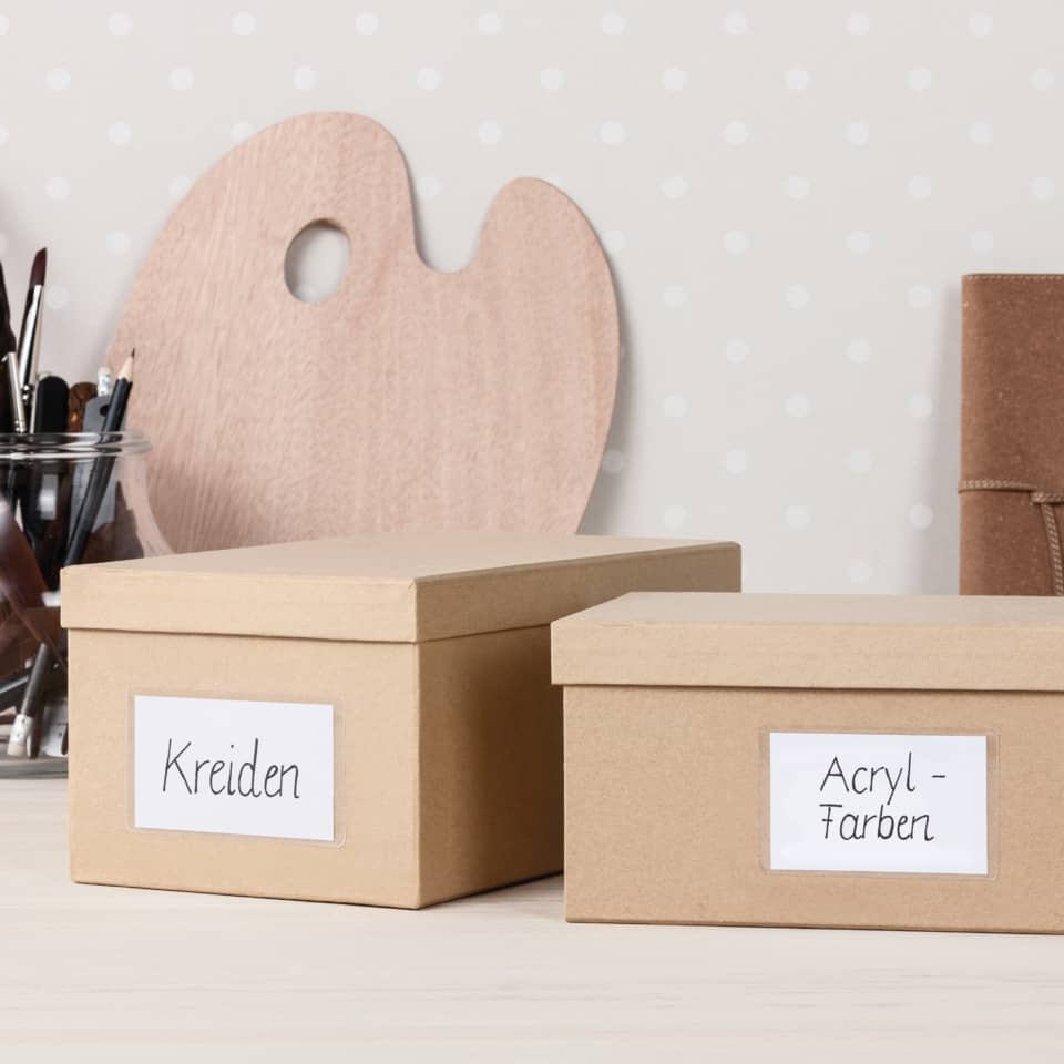 Kartonbox, Schachtel, Kreidenbox, Acryl-Farben, Aufbewahrung