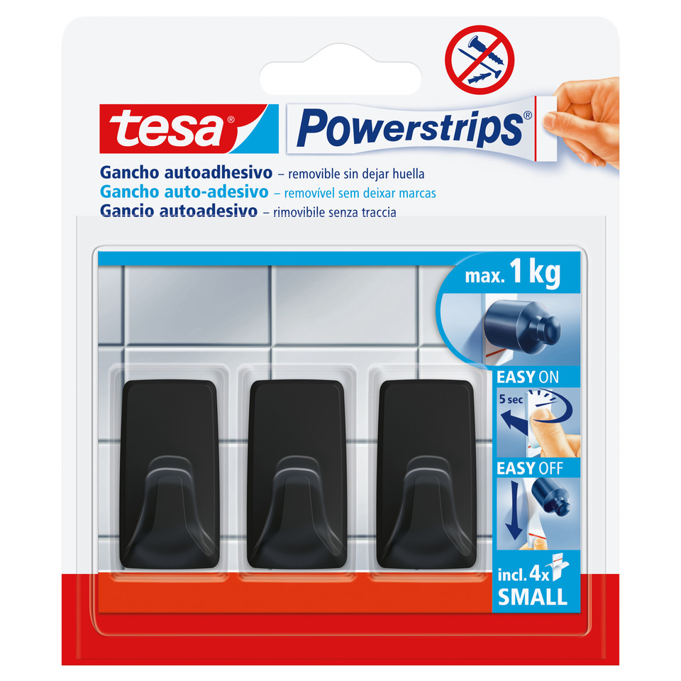 Powerstrips, Klebeband/Adhäsiv, 3-Schalter, max. 1 kg, einfach an/aus