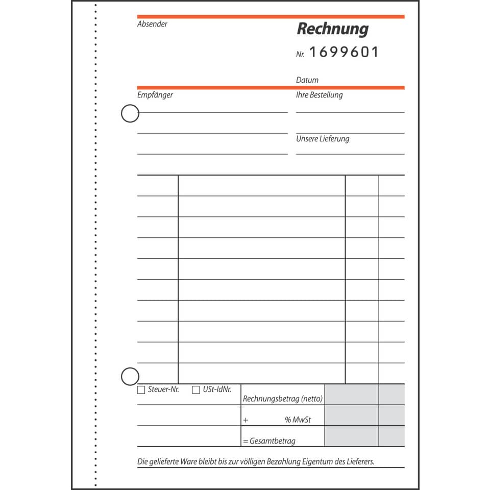  Rechnung, Formular, Rechnungsvorlage, Kopierpapier, Belegblatt