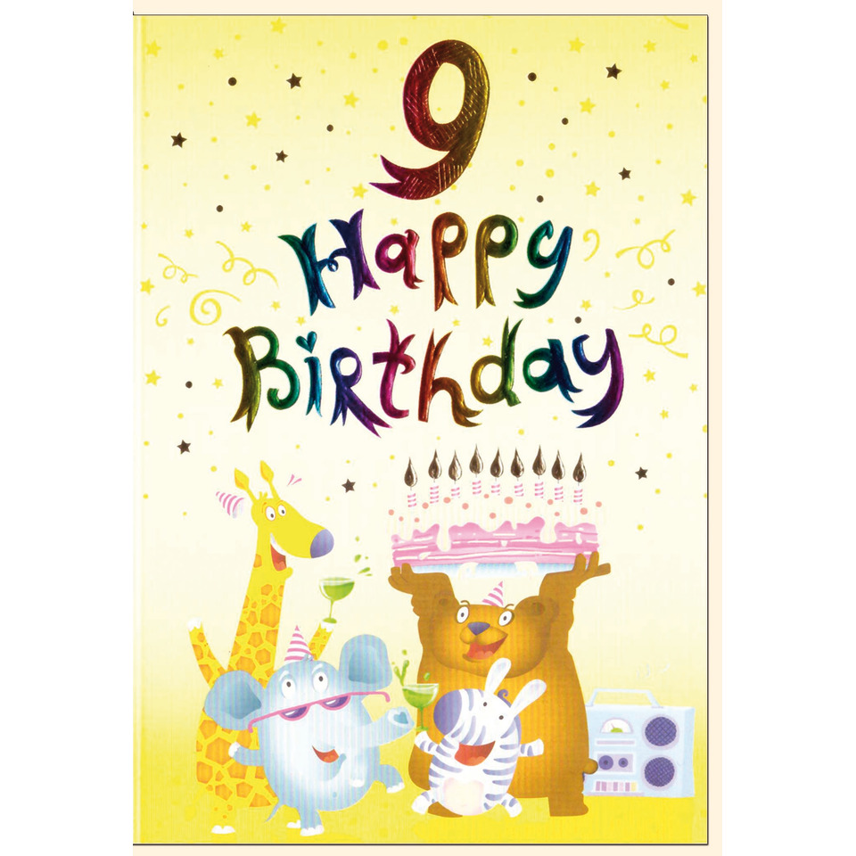 Geburtstagskarte, Kuchen, Giraffe, Elefant, Bär, Maus, Tiere, Kerze, bunt