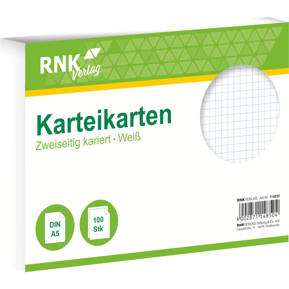 Karteikarten, DIN A5, weiss, Zweiseitig, 100 Stück
