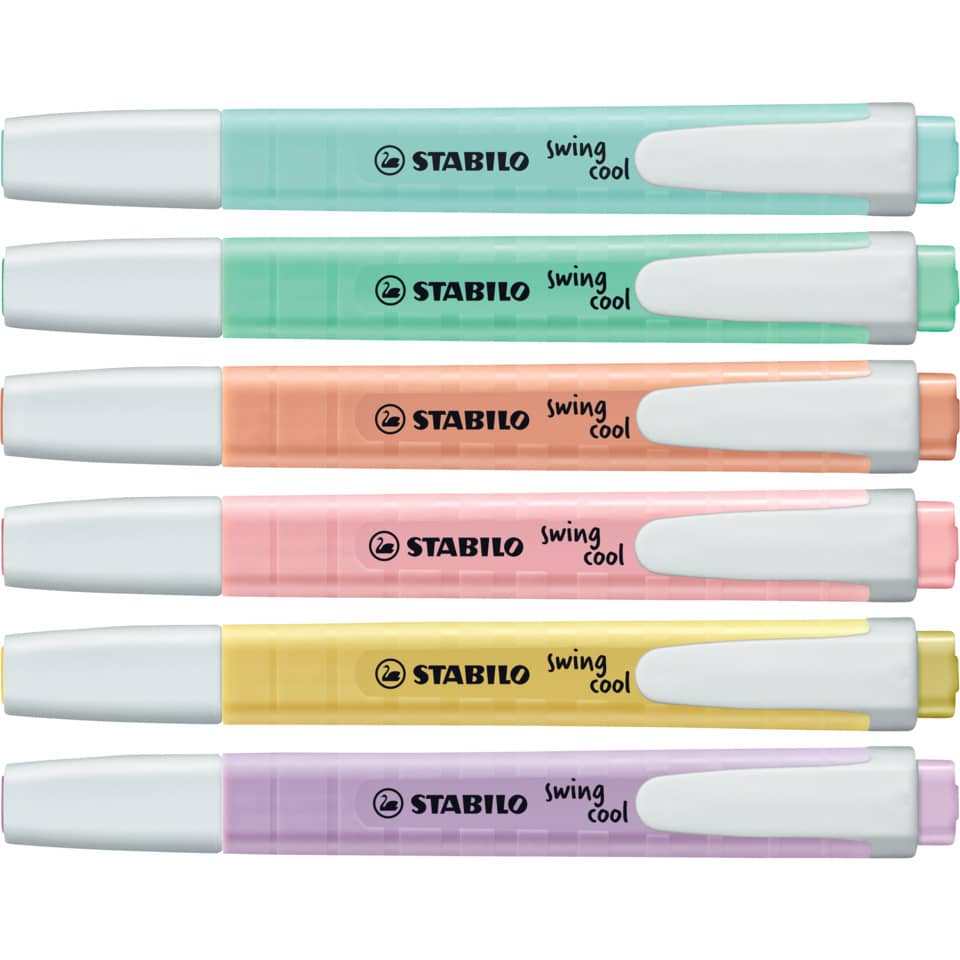 Highlighter, Marker, Pastel colors, Chisel tip, Stabilo Swing Cool