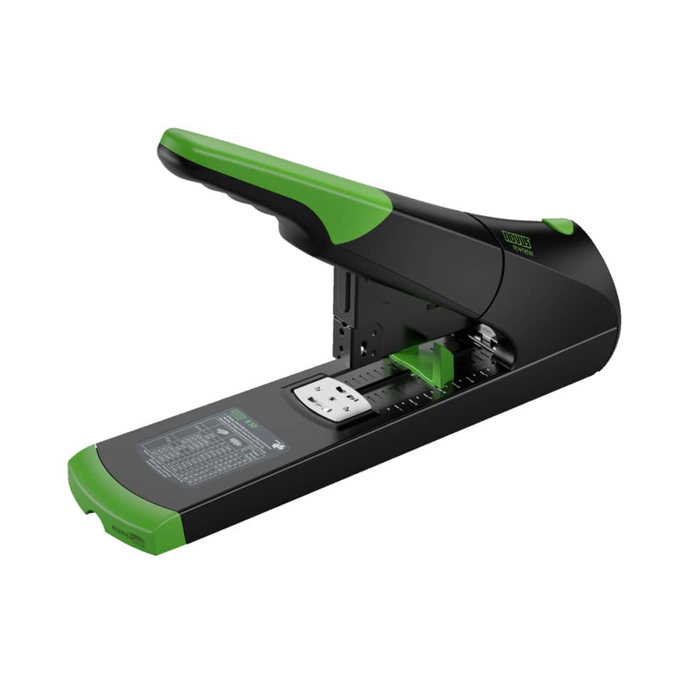 Heftgerät, Heftgerät mit Griff, Klammerheftgerät, Grüner Griff, Spurweite adjustable