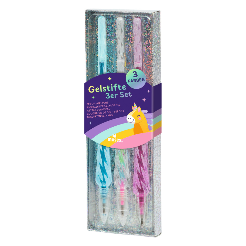 Glitzerstifte, Gelkugelschreiber, 3 Farben, Malsee, Unicornen-Design