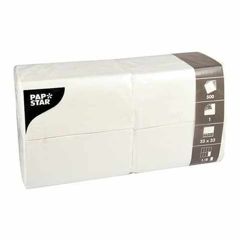 Zelltuch-Serviette, 33 x 33 cm, 1-lagig, 500 Stück, weiß PAPSTAR 16109