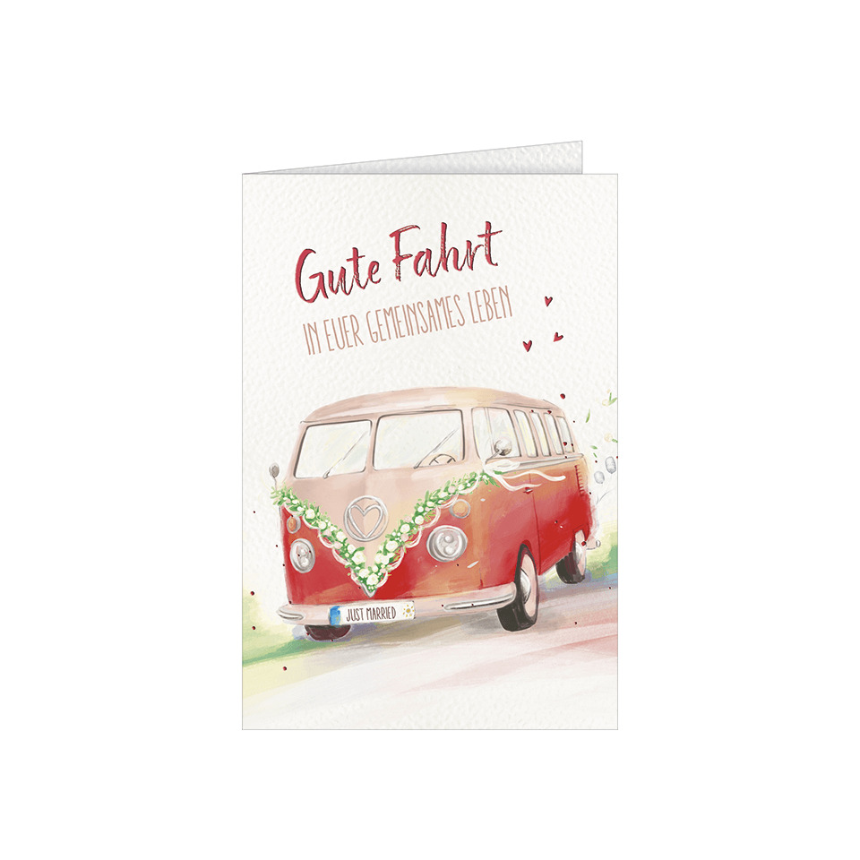 Karten, Hochzeitskarte, Vintage VW, Blumen Dekoration, Just Married