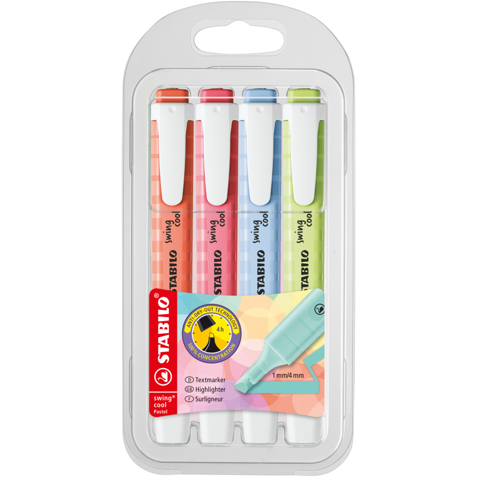 Pastell-Highlighter, Aufkleber-Highlighter, 4-Farben-Pastell-Set, Mini-Highlighter, Bildungsbedarf, Textmarker, Pastellfarben, 4 Farben, Rot Pink Blau Grün, Marker-Set