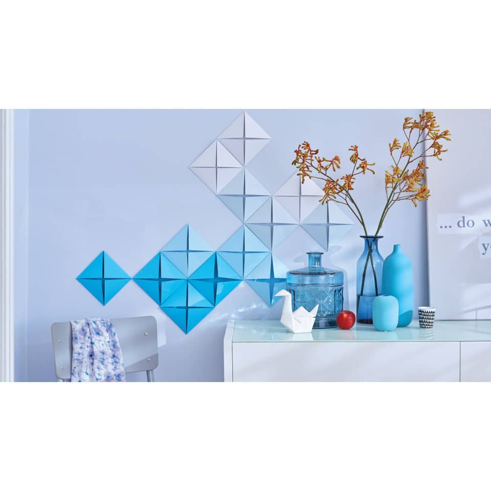 Küchendekor, Vase, blaue Flaschen, Wandkunst, geometrisches Muster