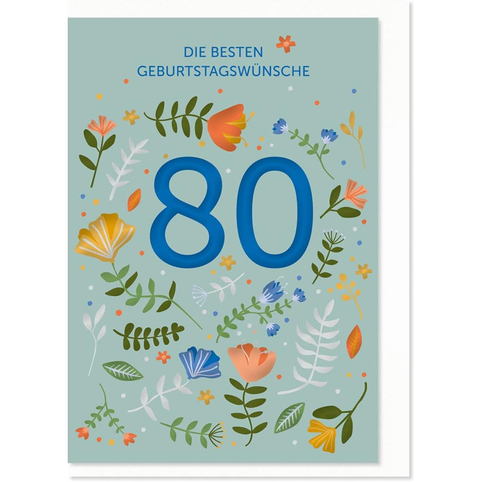 geburtstag, karte, 80, blumen, blau