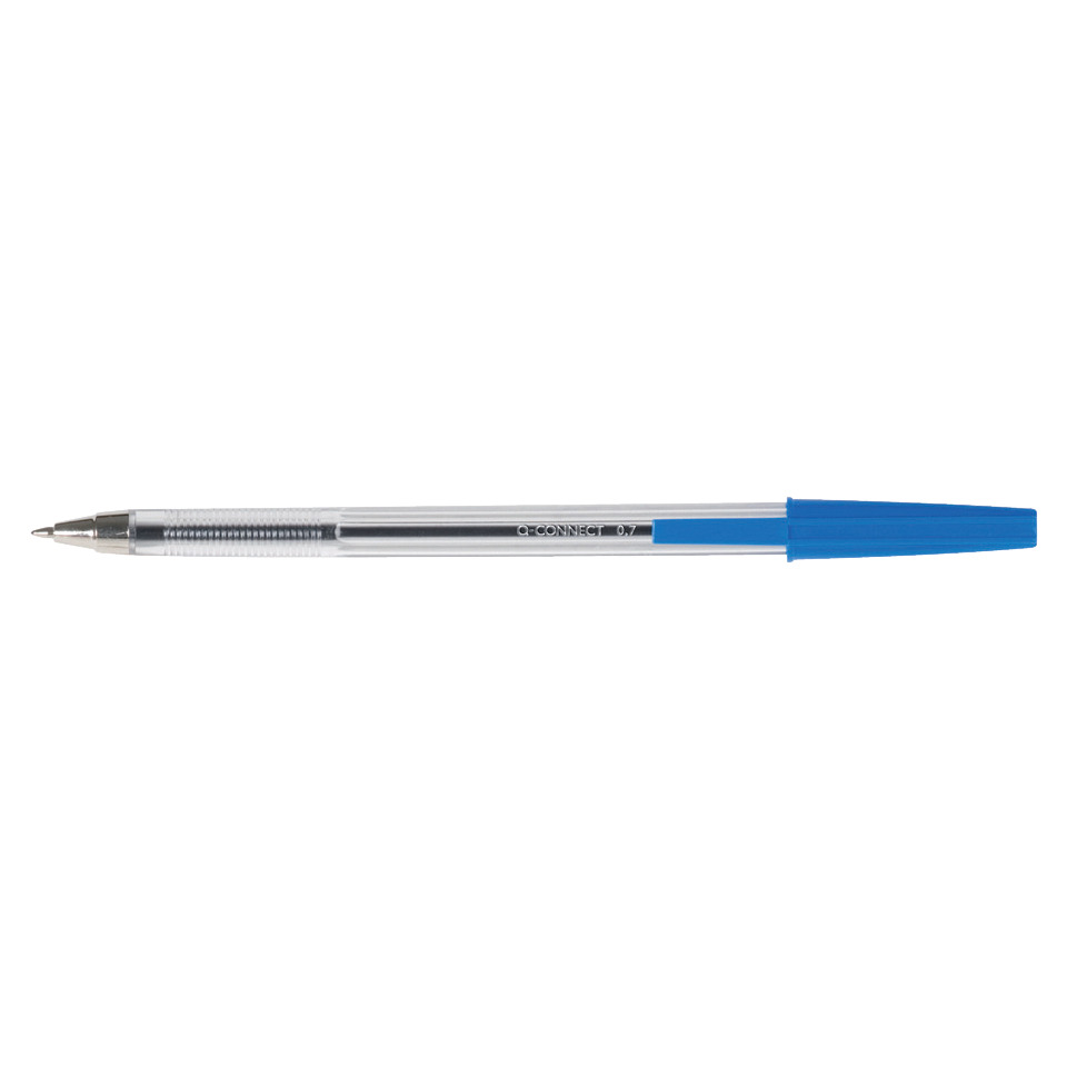 Kugelschreiber, Mehrzweckstift, Klarer Körper, Blaues Cap, feiner Spitzenstift
