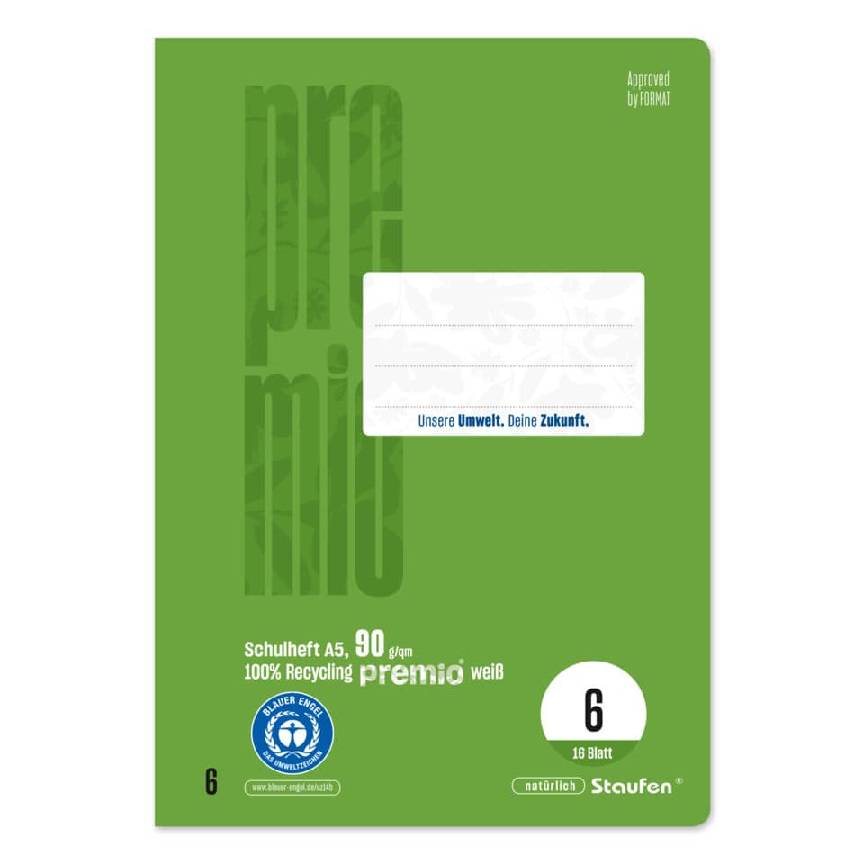 grüner Einband, Notizbuch, A5, Recyclingpapier, 90 g/m²