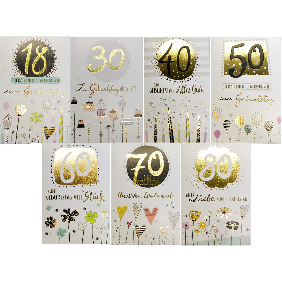 Geburtstag, Geldschein-Design, Goldfarben, Kartenserie, Jahre-Flaggen