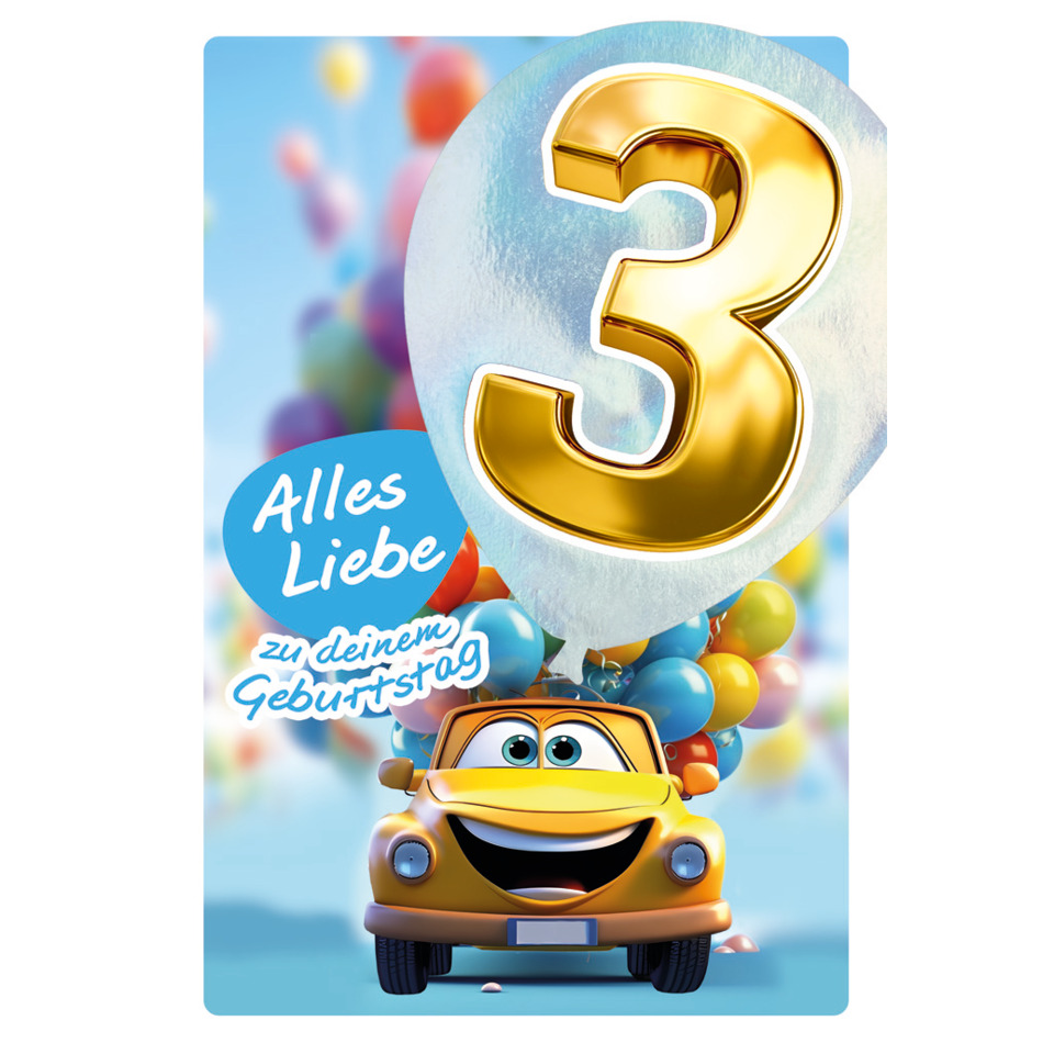 3 Jahre, Geburtstag, Ballon, Auto, Alles Liebe