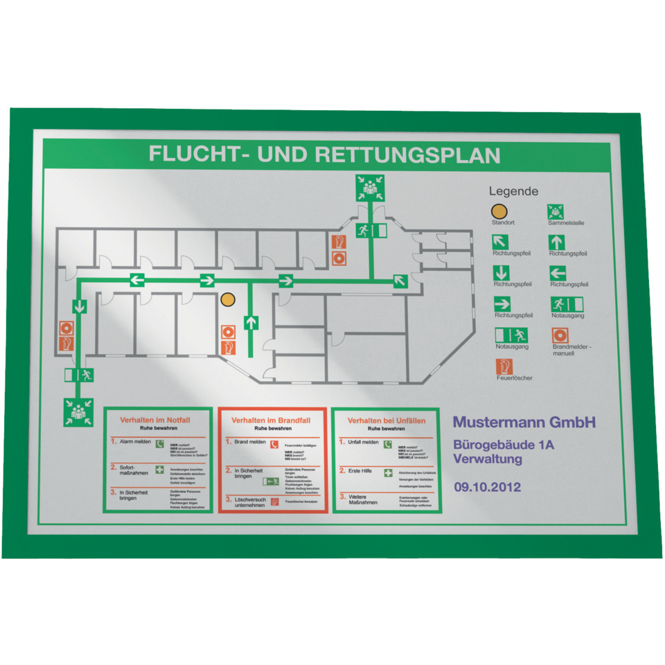 Fluchtplan, Notausgang, Rettungsplan, Richtungsanzeige, Legende