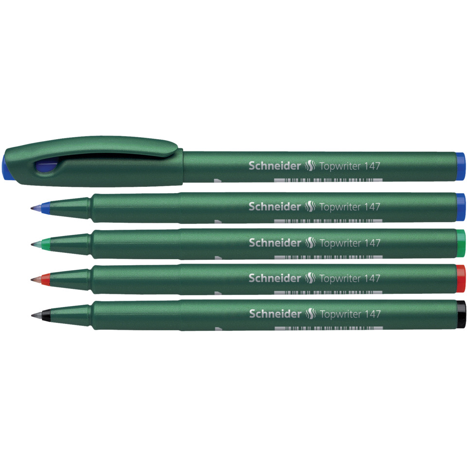 Kugelschreiber, Topwriter 147, Grün, Kappenfarbe blau, Stiftset