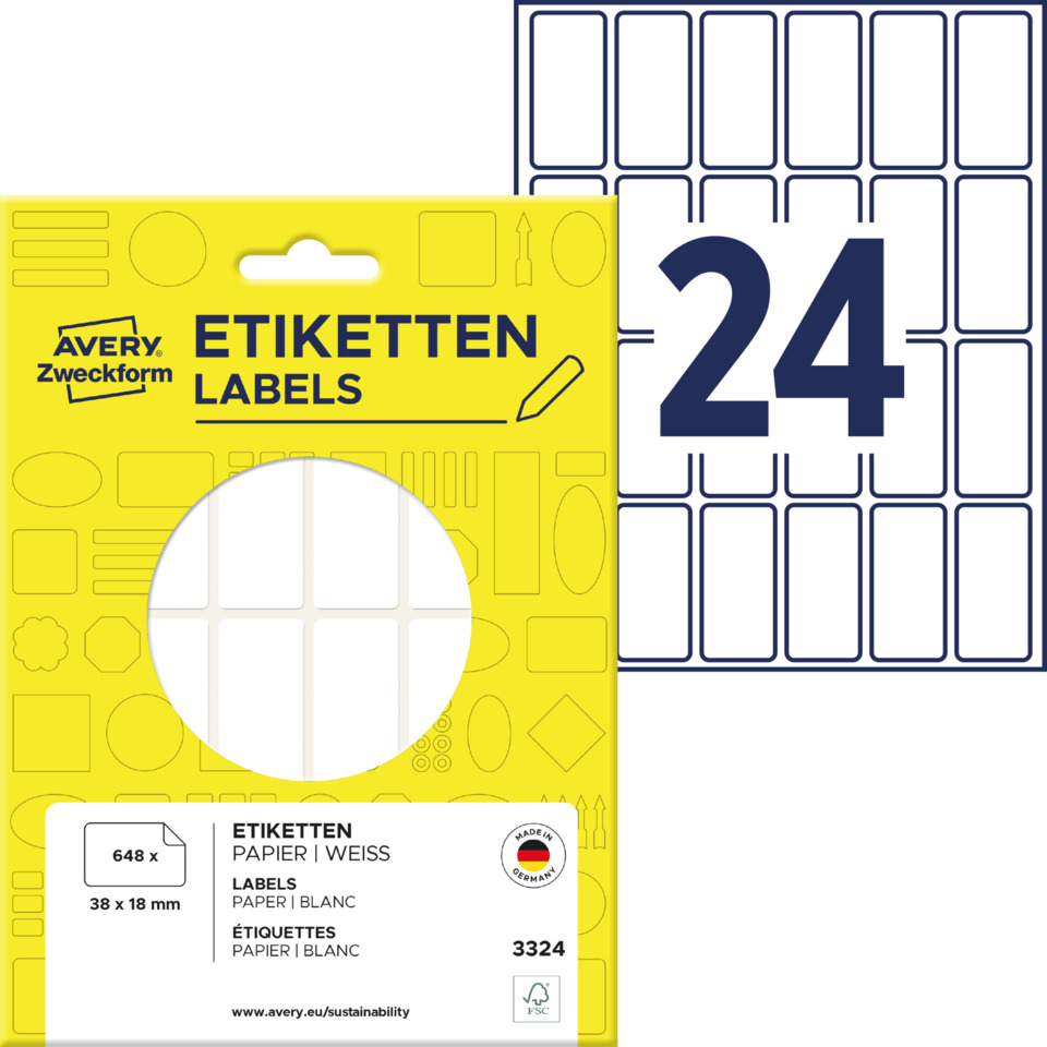 Etiketten, Labels, Papier, Weiss, 24er Pack