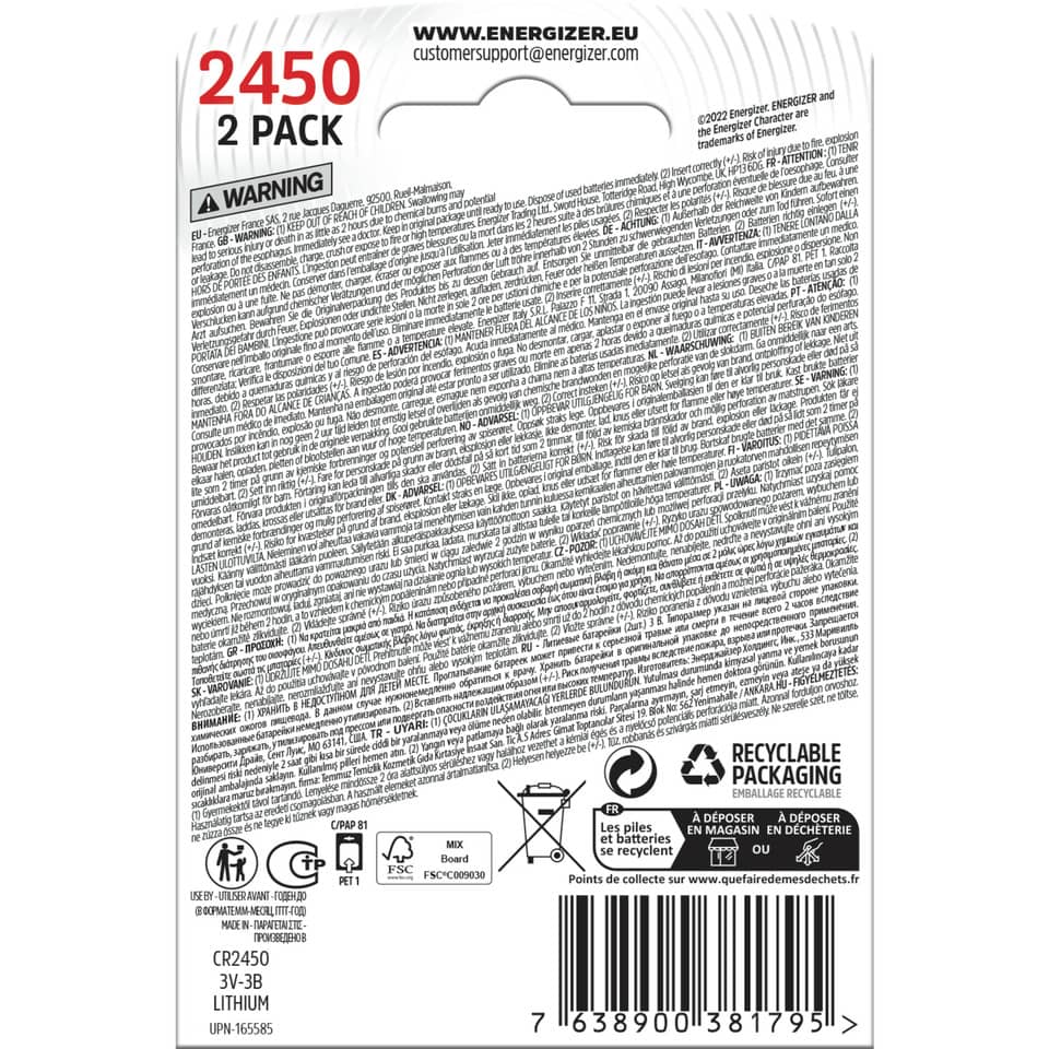 2 pack, Batterie, Lithium, CR2450, Knopfzelle