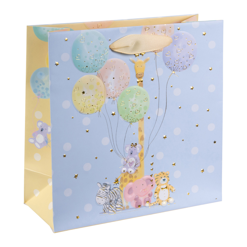 Geschenkverpackung, Geburtstag, Ballon-Thema, Tiermotive, Pastellfarben