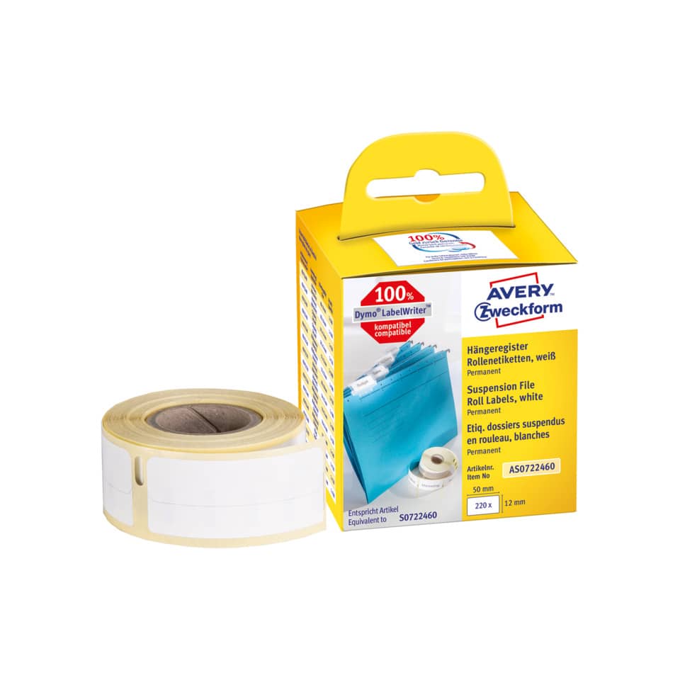 Hängeretiketten, Rollenklebeetiketten, Dymo Kompatibel, Avery Zweckform, Weißer Klebelabel