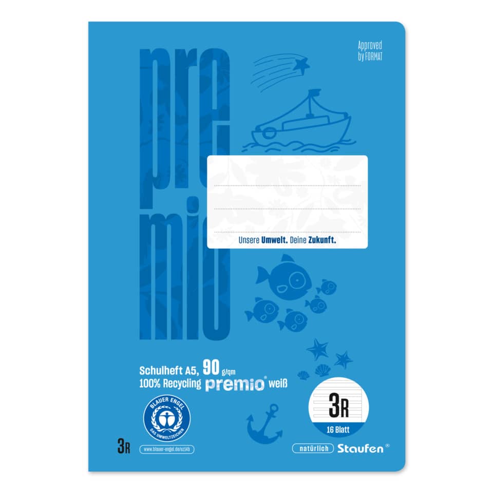 Schulheft, A5, 80 g/m²?, Recycling, Weiß