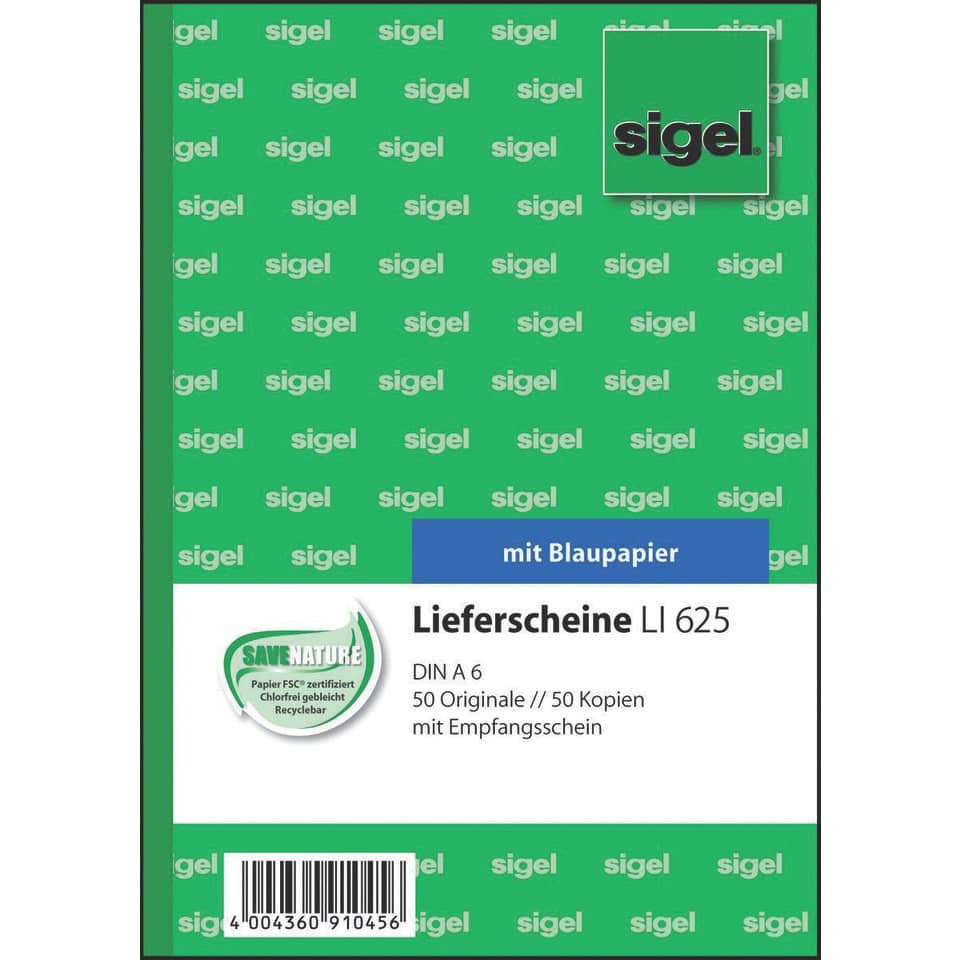 Lieferschein, LI 625, DIN A6, mit Empfangsschein, Kopien 50