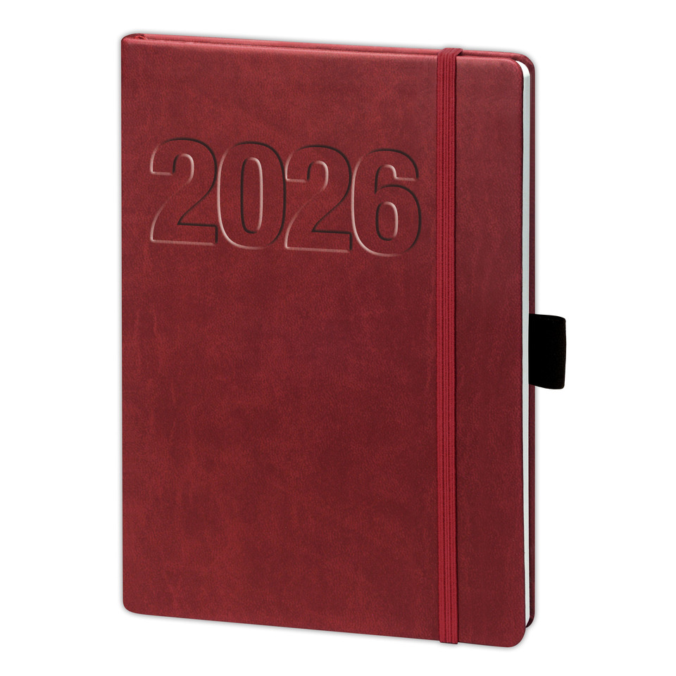 Notizbuch, Rot, 2026, Gummiband, Hardcover