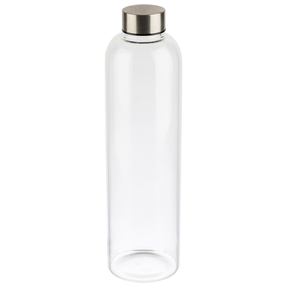 flasche, glasflasche, trinkflasche, zylindrisch, metalldeckel