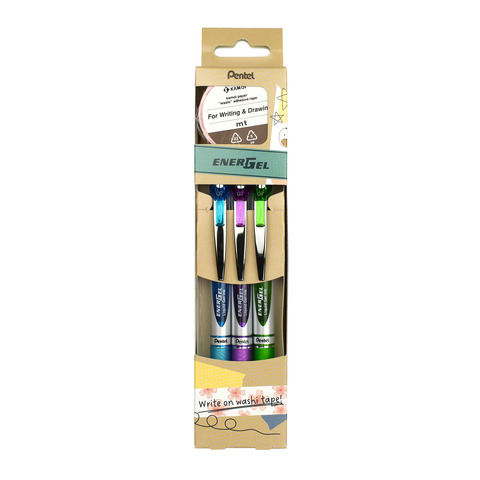 Tintenroller EnerGel Set sortiert  plus Washi-Tape Kirschblüte PENTEL BL77MT-3COL