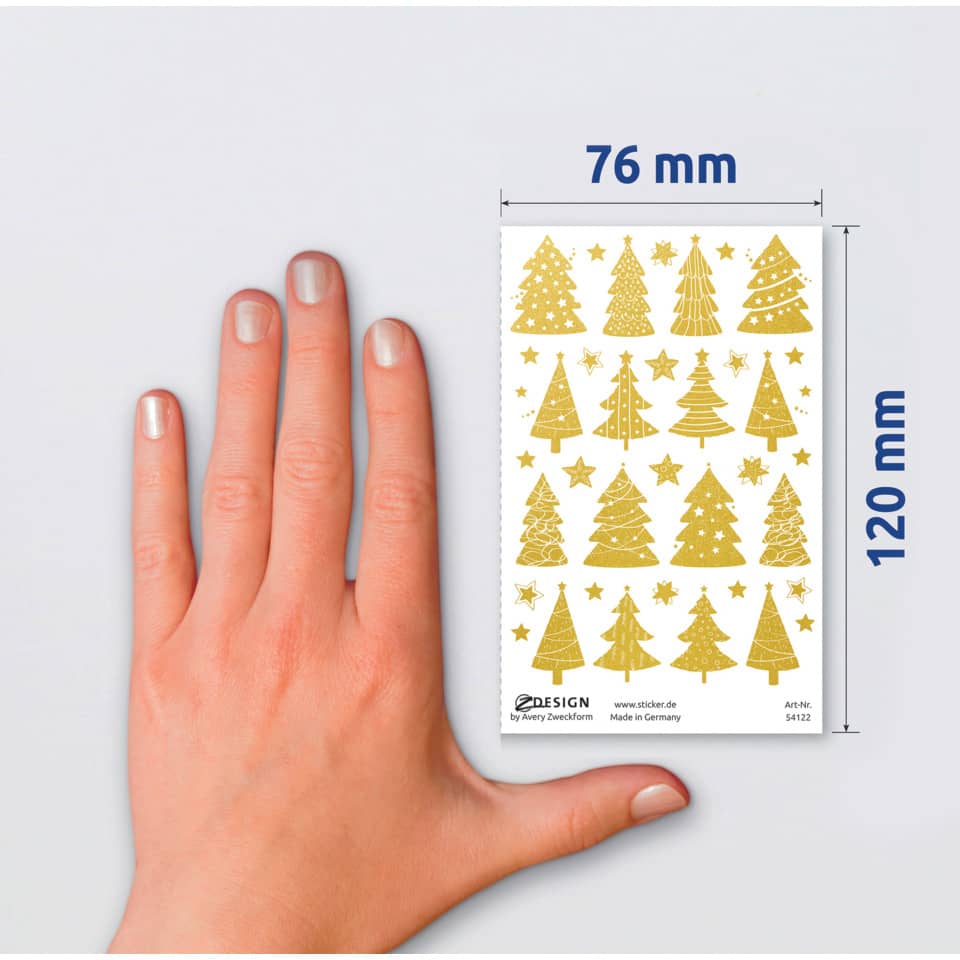Schablonenaufkleber, Weihnachtsbaum-Sticker, Goldfarbe, Deckblatt 76mm x 120mm, Stickersheet