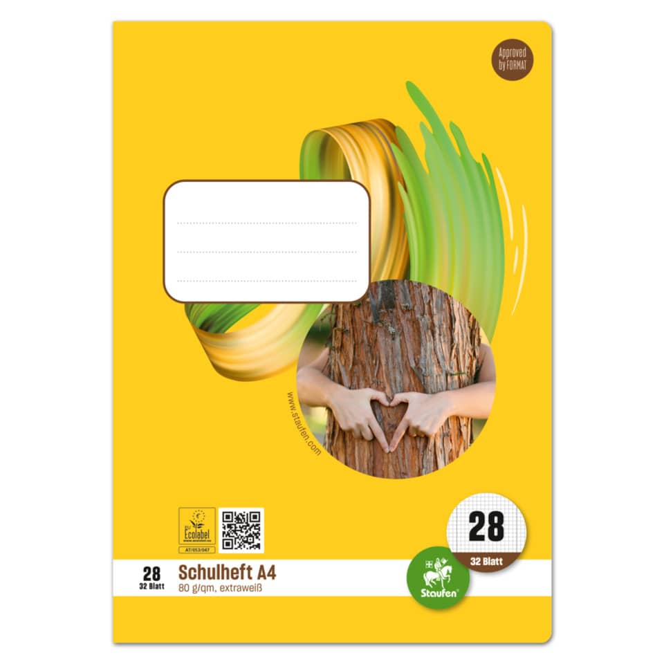 notebook, Notizheft, A4 Notizblock, gelbe Hülle, Baum Herz Geste