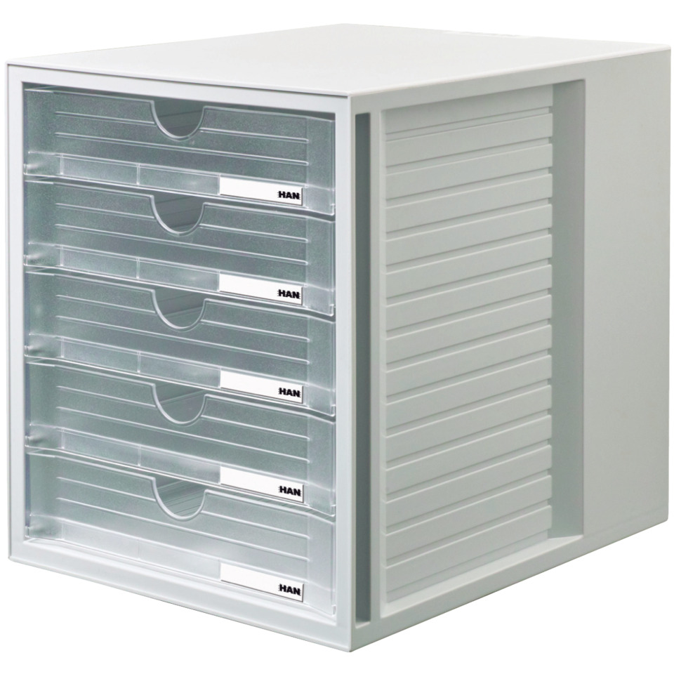 Schubladenbox SYSTEMBOX, A4 u. größer, 5 geschl. Schubladen, transl.-klar HAN 1450-63D
