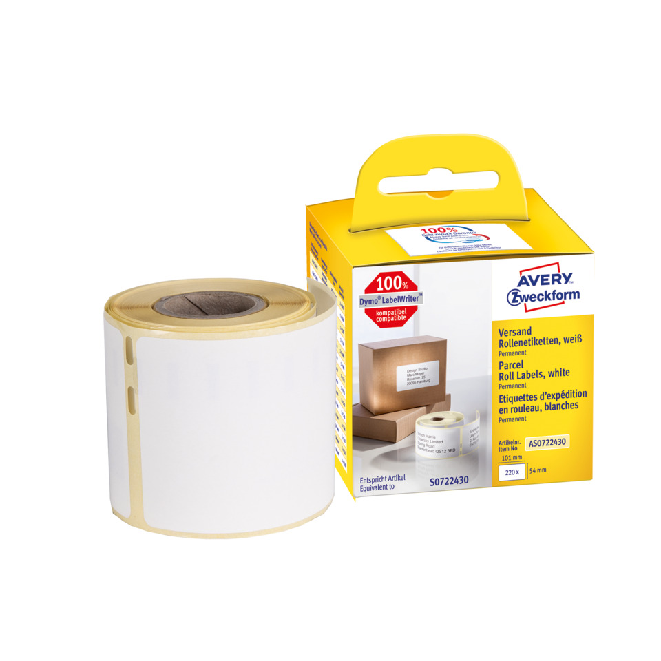 Etikettenrolle, Rollenklebe, Weiß, Paketetiketten, Dymo kompatibel